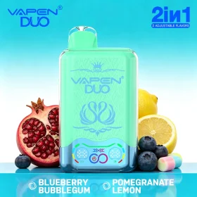 VAPEN DUO 40K pomegranate lemon and blueberry bubblegum dual flavor vape with rotating mouthpiece