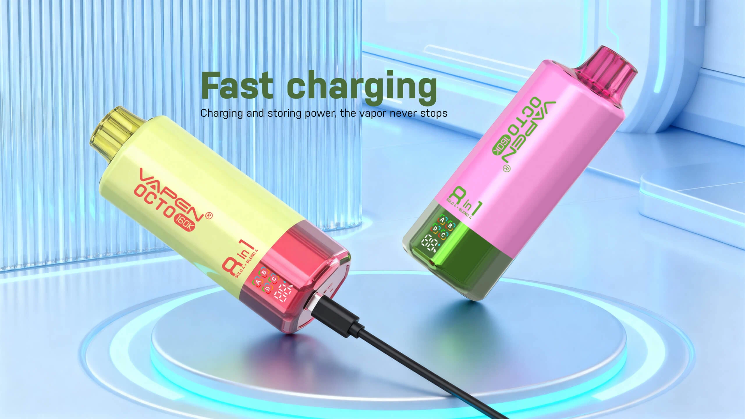 VAPEN OCTO 160K disposable vape with Type-C fast rechargeable 850mAh battery.