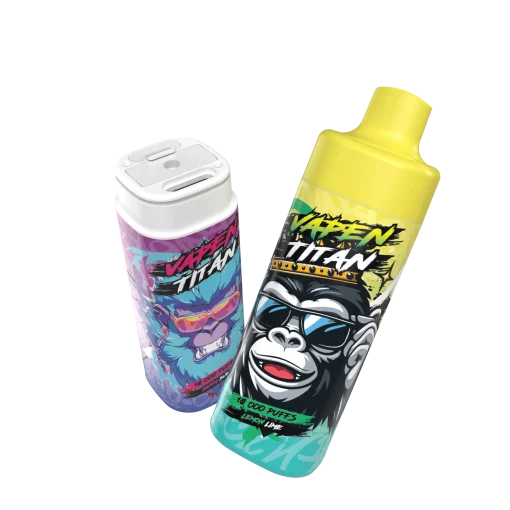 VAPEN TITAN 10K disposable vape with 10,000 puffs, refillable 20ml e-liquid tank, 650mAh battery, and Type-C fast charging.