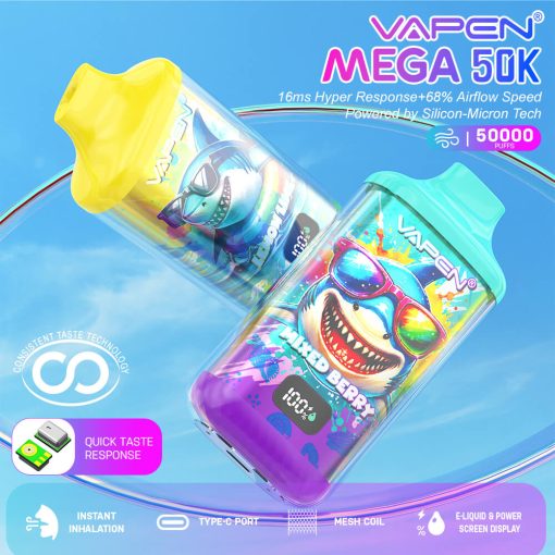 VAPEN MEGA 50K Puff Disposable Vape 50000 60K 70K Puffs Vaper Big Puffs Bar JNR Falcon X Plus Wholesale I Vape Vapsolo Elf Electronic Cigarette Bars EU Warehouse (3)