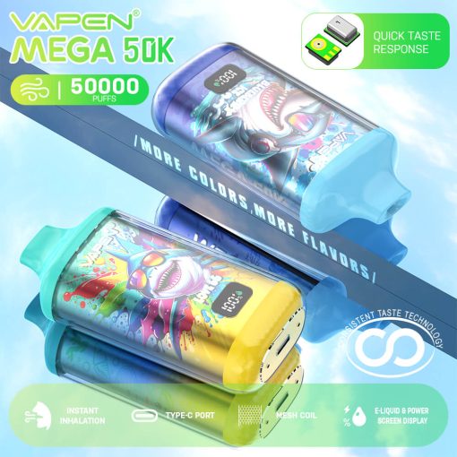 VAPEN MEGA 50K Puff Disposable Vape 50000 60K 70K Puffs Vaper Big Puffs Bar JNR Falcon X Plus Wholesale I Vape Vapsolo Elf Electronic Cigarette Bars EU Warehouse (3)