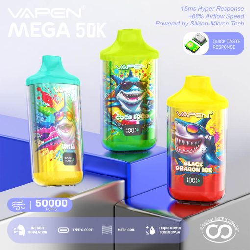VAPEN MEGA 50K Puff Disposable Vape 50000 60K 70K Puffs Vaper Big Puffs Bar JNR Falcon X Plus Wholesale I Vape Vapsolo Elf Electronic Cigarette Bars EU Warehouse (3)