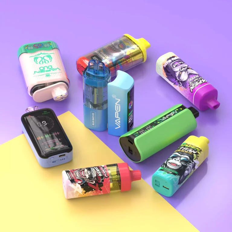 VAPEN all products collection including DUO 40K, FLOW 40K, SKYWALK 30K, QUAD BOX 20K, TITAN 10K, TITAN-X 30K, SWITCH MAX 60K, MEGA 50K refillable disposable vapes with dual tank, adjustable airflow, LED display, 20K-60K puffs