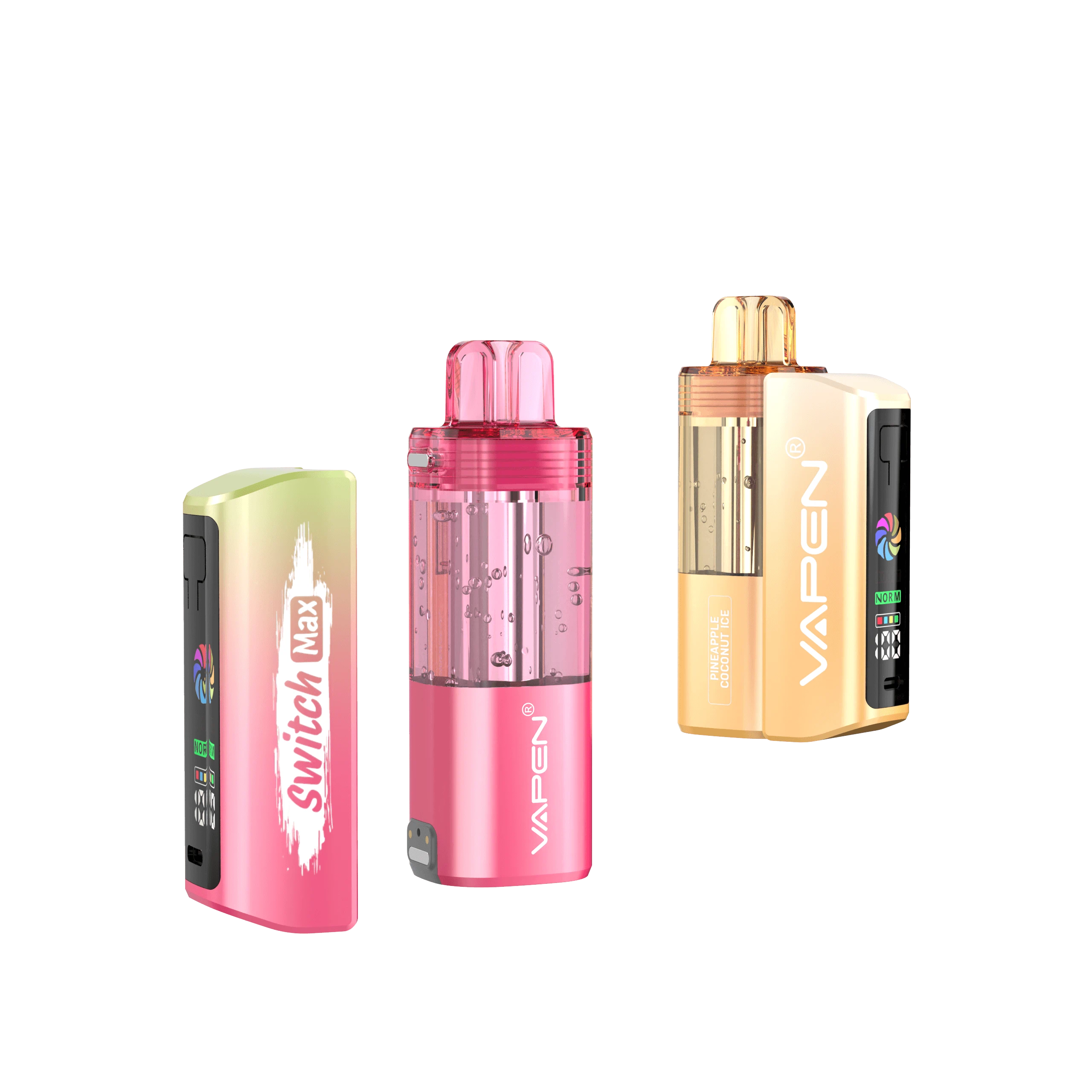 VAPEN SWITCH MAX 60K disposable vape pod kit main features including 60,000 puffs, dual mesh coil, leak-proof system, and Type-C charging