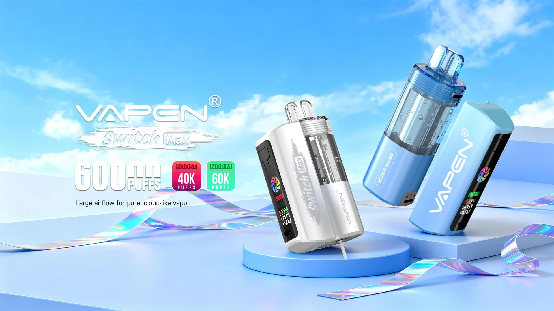 VAPEN SWITCH MAX 60K disposable vape device with transparent pod tank and dual mesh coil