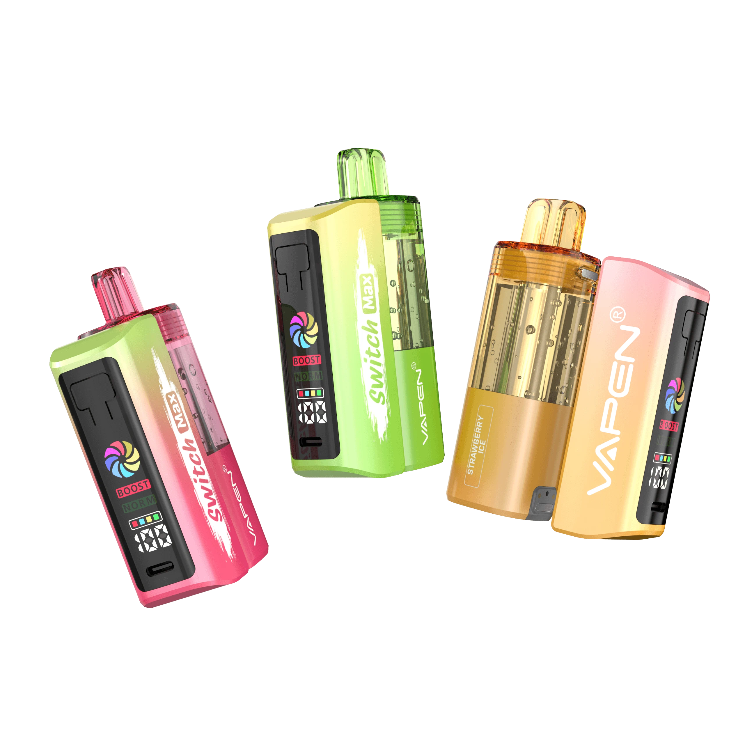 VAPEN SWITCH MAX 60K disposable vape pod kit main features including 60,000 puffs, dual mesh coil, leak-proof system, and Type-C charging