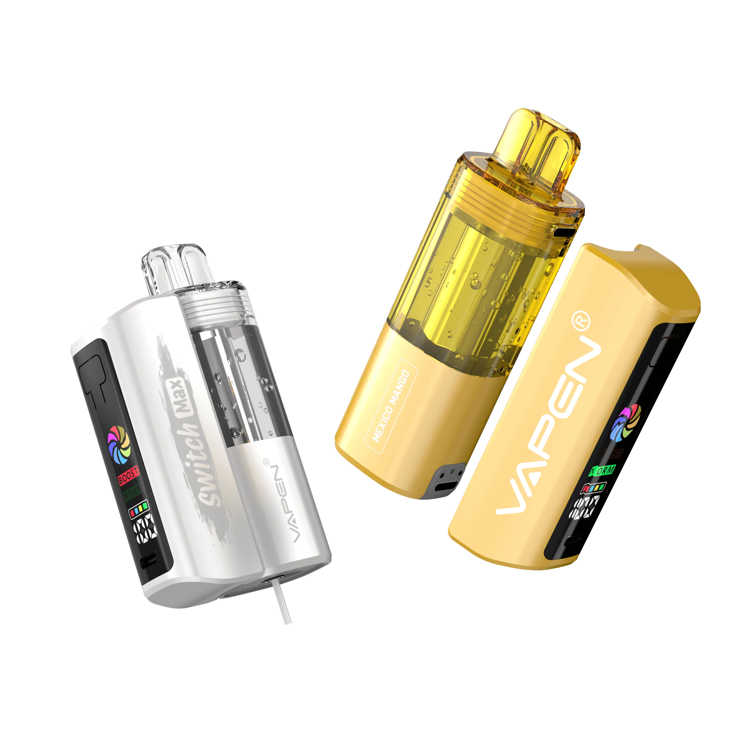 VAPEN SWITCH MAX 60K disposable vape pod kit main features including 60,000 puffs, dual mesh coil, leak-proof system, and Type-C charging