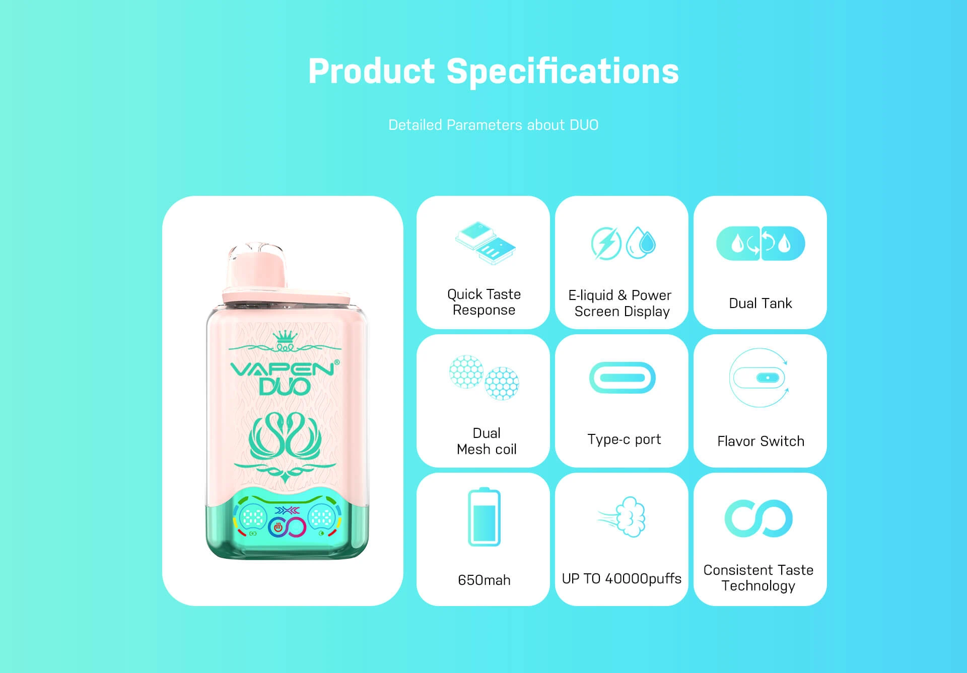 VAPEN DUO 40K Key Specifications and Core Features 40000 Puffs Dual Flavor Vape
