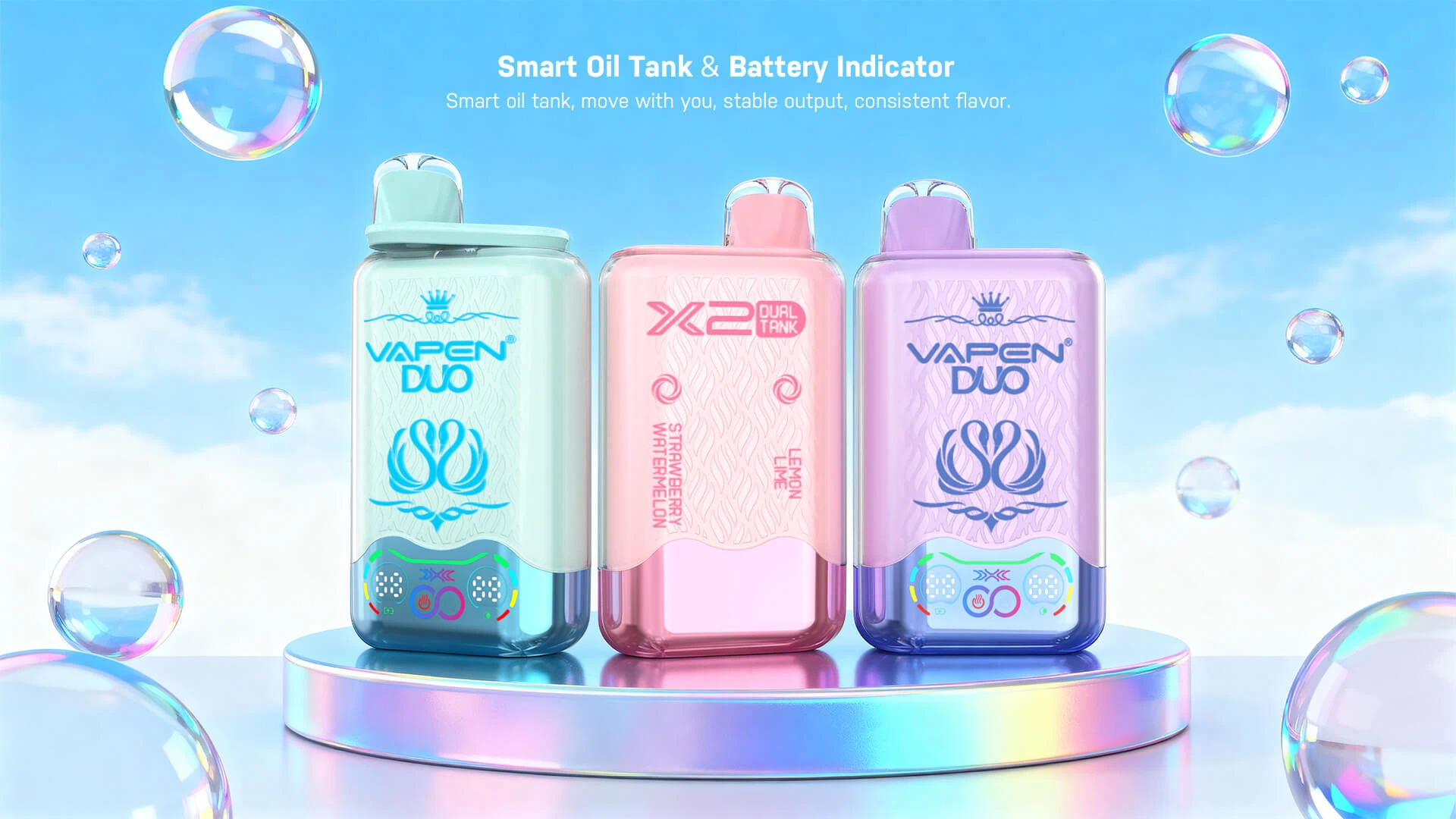 VAPEN DUO 40K Smart Display Shows E-liquid and Battery Levels for Each Tank