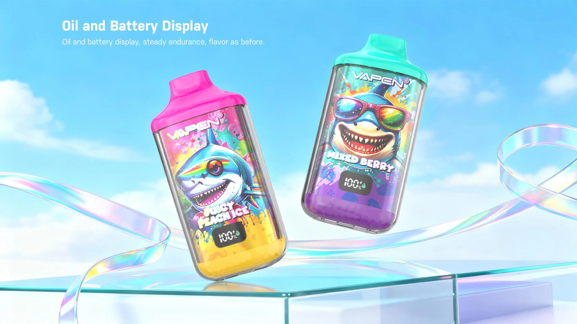 VAPEN MEGA 50K Smart LED display shows both e-liquid and battery levels for real-time monitoring