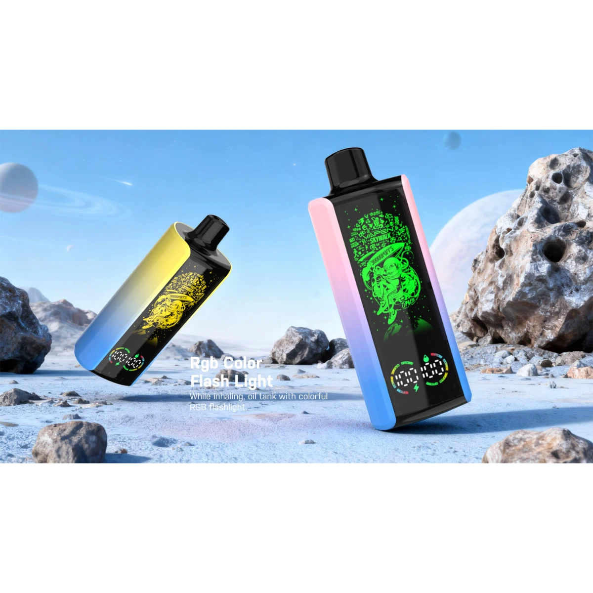 VAPEN SKYWALK 30K smart display with RGB light showing oil and battery levels.