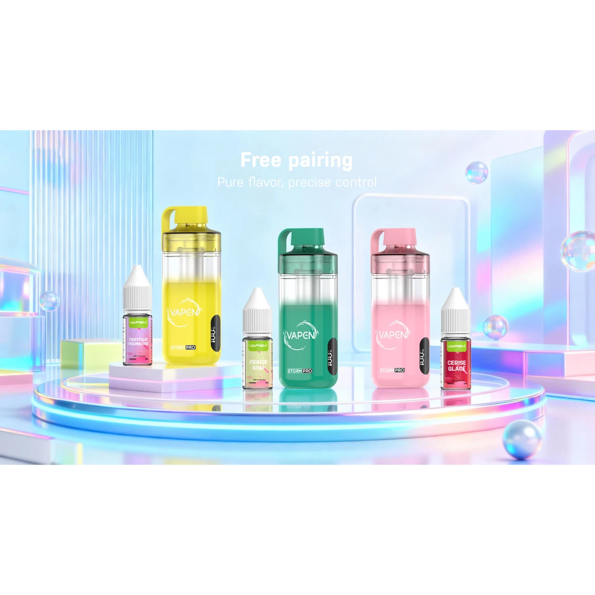 VAPEN STORM PRO 28000 open-system vape showing refillable e-liquid design, removable drip tip, silicone dustproof cap, and 10ml tank for easy maintenance.