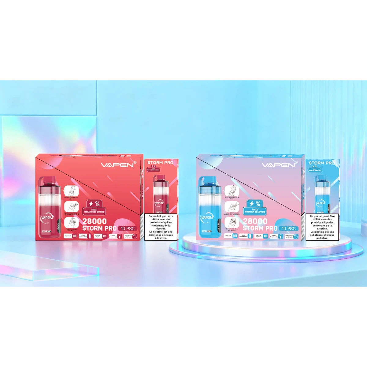 VAPEN STORM PRO 28000 packaging display showing premium retail single box and wholesale carton for brand presentation and distribution.