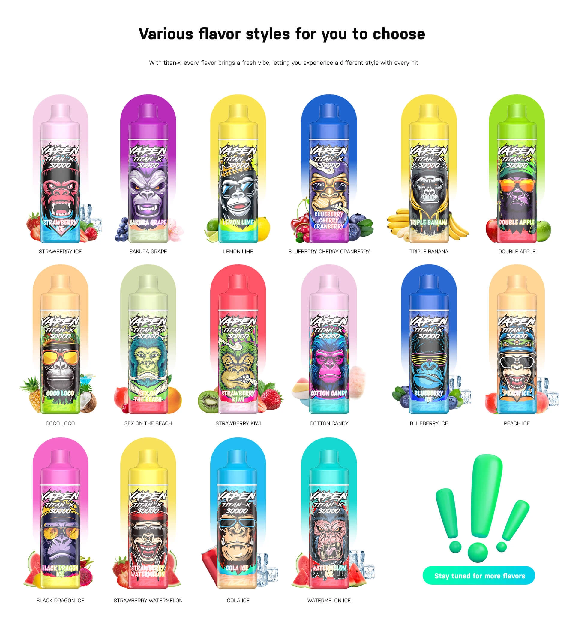 VAPEN TITAN-X 30K 16 Flavor Options Including Strawberry Ice, Watermelon Ice, Lemon Lime, and Sakura Grape