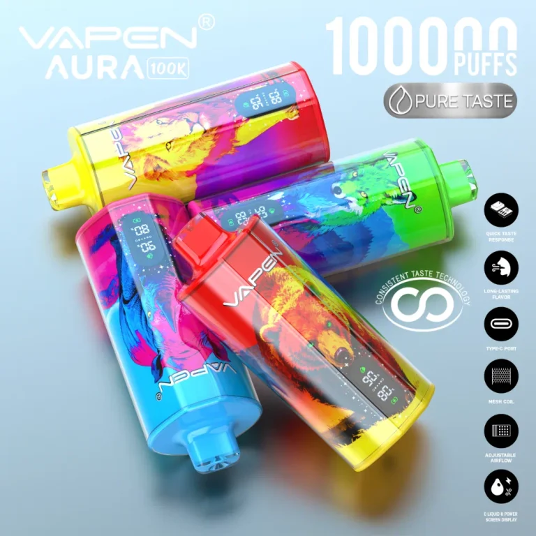 VAPEN AURA 100K crystal style disposable vape front view — consistent flavour, up to 100,000 puffs