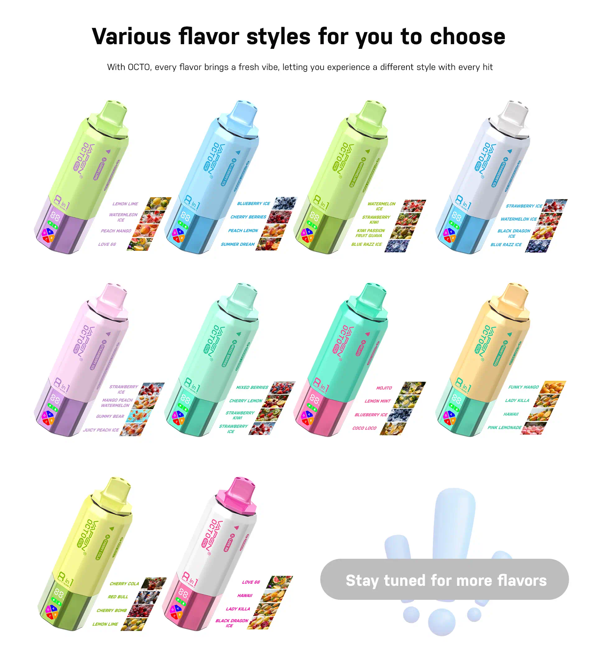 VAPEN OCTO 160K 10 Flavor Editions including Love 66 and Blue Razz Ice.