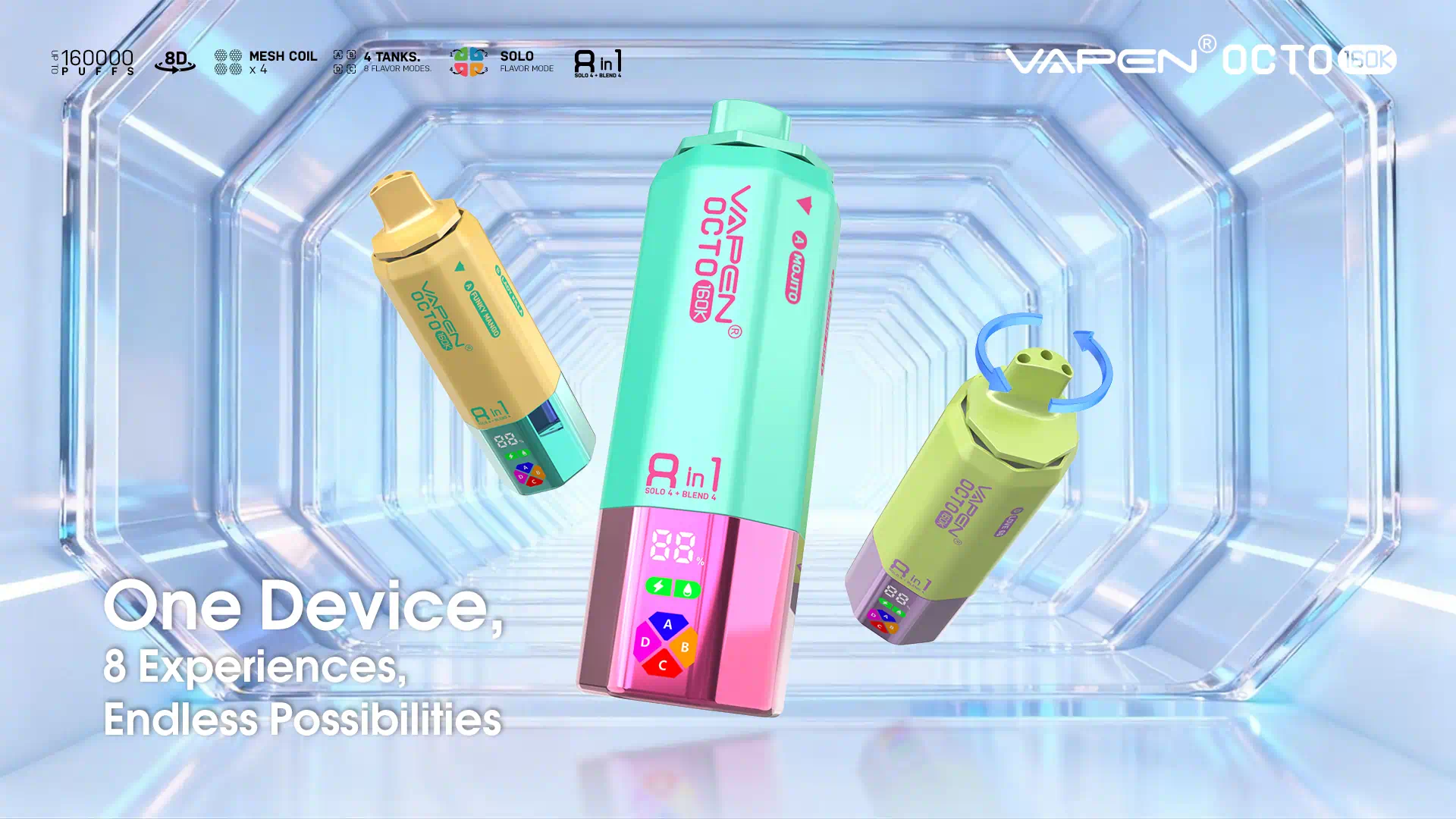 VAPEN OCTO 160K 8-in-1 Quad-Tank Multi-Flavor Disposable Vape.