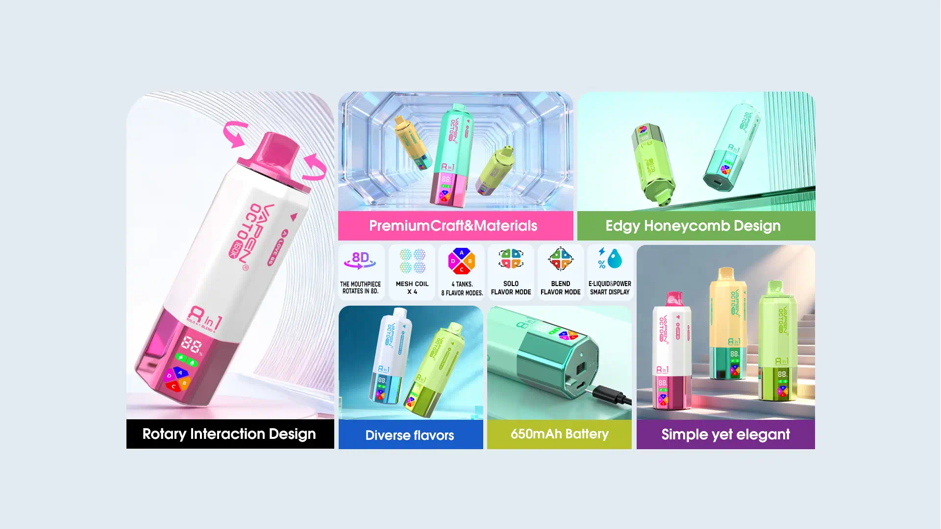 VAPEN OCTO 160k Full Features: Quad Mesh, Smart Display, 650mAh Battery.