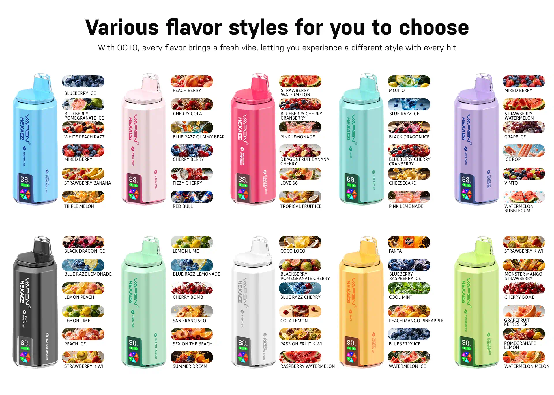 VAPEN HEXA 200K complete collection of ten six-flavor vape sets