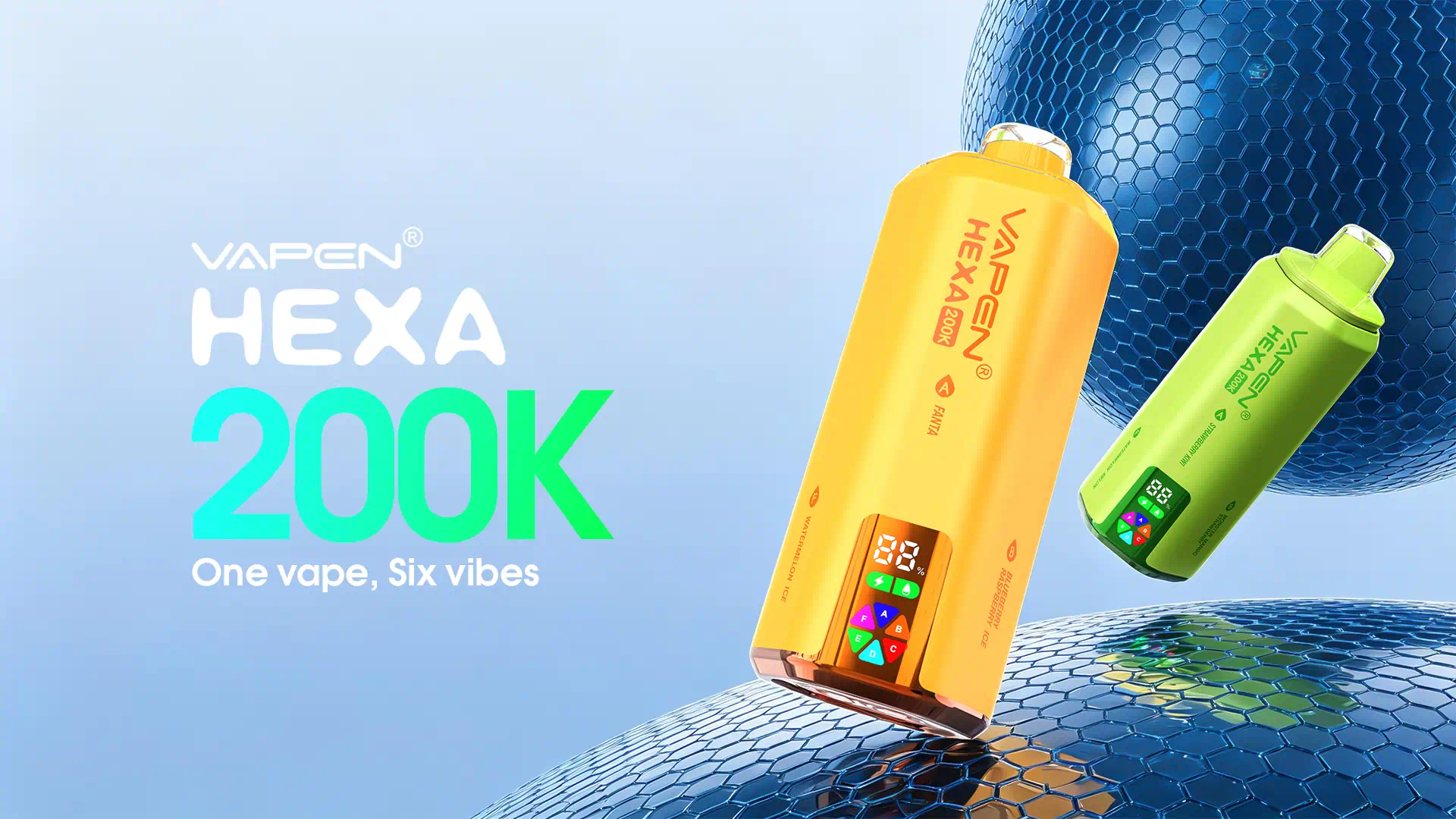 VAPEN HEXA 200K 6-in-1 disposable vape with six flavors and up to 200,000 puffs
